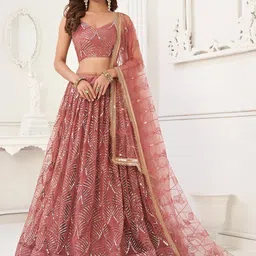 FABPIXEL Embroidered Sequinned Semi-Stitched Lehenga & Unstitched Blouse With Dupatta-picture-37