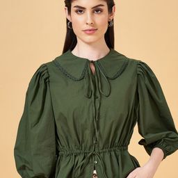 Honey by Pantaloons Peter Pan Collar Puff Sleeve Cotton Cinched Waist Top-picture-5