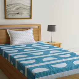 KLOTTHE Geometric Printed 300TC Single Bedsheet With Pillow Cover-image-36