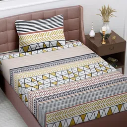 FABINALIV White & Black Geometric 300 TC Single Bedsheet With Pillow Cover-image-37