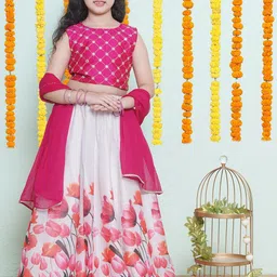 Bitiya by Bhama Girls Embroidered Mirror Work Ready to Wear Lehenga & Blouse With Dupatta-picture-27