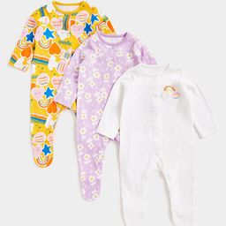 mothercare Infant Girls Pack Of 3 Pure Cotton Sleepsuits-picture-5