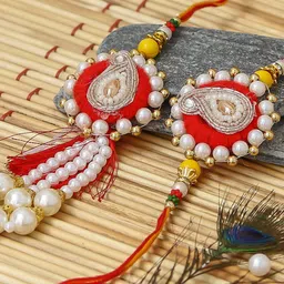eCraftIndia Stone and Artificial Beads Rakhi & Roli Chawal Greeting Card-picture-44