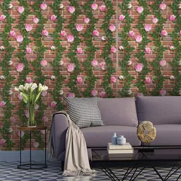 Jaamso Royals Brown & Pink Self-adhesive & Waterproof Brick With Flowers Wallpaper-image-56