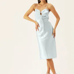 DressBerry Women Off White Satin A-Line Midi Dress-picture-32
