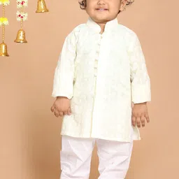 VASTRAMAY Boys Chikankari Embroidered Pure Cotton Kurta with Pyjamas-picture-48