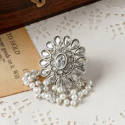 TEEJH Gowri Silver Stone-Studded Oxidised Finger Ring image 1