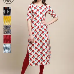 7Threads Women Multicoloured Geometric Printed Cold-Shoulder Sleeves Block Print Crepe Kurta image 1