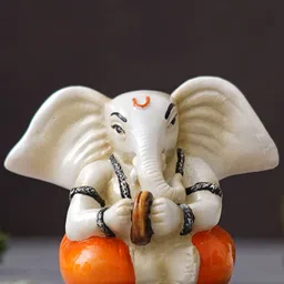 eCraftIndia White & Orange Lord Ganesha Idol Playing Cymbals Showpiece-image-96