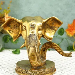 Imli Street Golden Textured Ganesh Face Table Top Brass Idol Showpiece-image-33