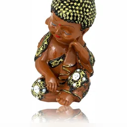 GW CREATIONS Gold Toned & Brown Buddha Idol Marble Showpiece-image-50