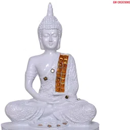 GW CREATIONS White & Gold-Toned Marble Medium Buddha Idol Showpiece-picture-38