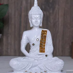 GW CREATIONS White & Gold toned Buddha Polyresin Idol Showpiece-image-93