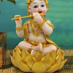 TIED RIBBONS Beige & Gold Toned Polyresin Lord Krishna Idol Showpiece image 1