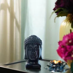 Pure Home and Living Navy Blue Textured Buddha Head With Base Showpiece-image-3