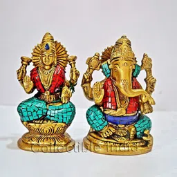CraftVatika Gold Toned 2 Pieces Brass God Ganesha Statue Sitting on Lotus Showpieces-picture-18