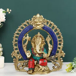 CraftVatika Gold Toned & Blue Brass Shiva Ganesh Statue  Shivlingam Showpiece-image-40