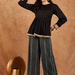 SHOOLIN Round Neck Empire Gotta Patti Pure Silk Kurti with Palazzos-picture-41