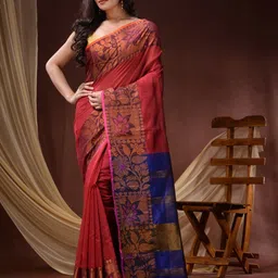 DESH BIDESH Floral Woven Design Zari Maheshwari Saree-image-31