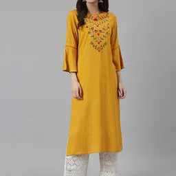 KALINI Floral Embroidered Straight Cotton Kurta-image-17