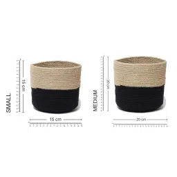 habereindia Natural Jute Baskets,Designer Storage And Shelves Baskets,Round Plant Basket -Round,(Black & Beige,2 Piece Set-6 & 8 Inches) image 3