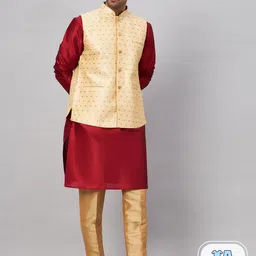 VASTRAMAY Mandarin Collar Kurta with Churidar & Nehru Jacket-picture-35