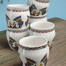 Arrabi White & Blue Set Of 6 Dishwasher Safe Ceramic Glossy Kulladhs Set 220 ml Each-picture-17