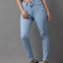 SHOWOFF Women Blue Jean Skinny Fit High-Rise Low Distress Light Fade Stretchable Jeans-image-73