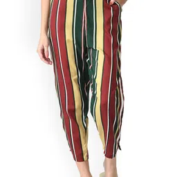 IndiWeaves Women Relaxed Straight Leg Striped Straight Fit High-Rise Trousers-image-54