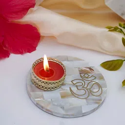 HOMEARTE Off White Stoneware Candle Holder-image-11