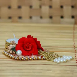 eCraftIndia Red Floral Tealight Candle Holder-picture-38