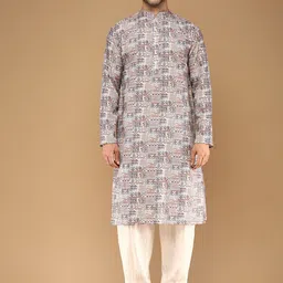 Sangria Blue Ethnic Motifs Printed Mandarin Collar Cotton Straight Kurta-picture-26