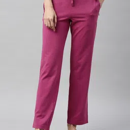 Enamor Women Pink Solid Cotton Lounge Pants-image-66