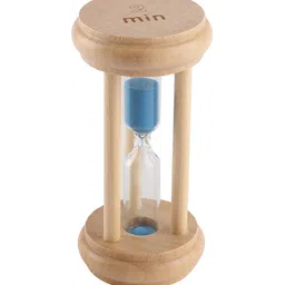 exim decor Wooden Round Blue Three Pillar 2 Minute Sand Timer Showpiece image 5