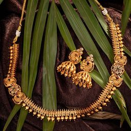 Saraf RS Jewellery Gold-Plated Stone-Studded Peacock Temple Jewellery Set-picture-37