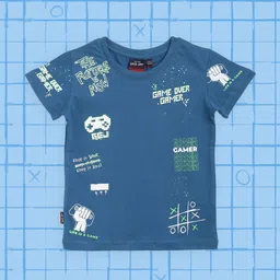 Gini and Jony Infant Boys Teal Blue & White Pure Cotton Typography Printed T-shirt-picture-19