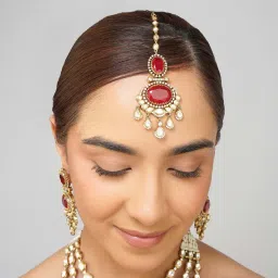 Beryachi Vanya Layered Ruby Kundan Necklace with Earrings & Maangtikka image 2