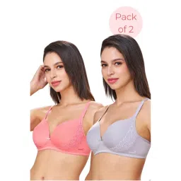 bodyline Felicity Moonstone Grey & Peony Peach Wire-Free Padded Cotton T-Shirt (Pack of 2)-picture-16