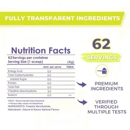 Muscle Asylum Creatine Monohydrate Powder Fruit Punch 250gm - (62 Servings) image 3