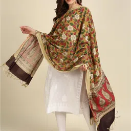 Dupatta Bazaar Mustard & Red Dyed Pure Cotton Kalamkari Dupatta-picture-16