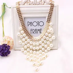 yellow chimes Pearl Necklace for Women High End Pearl Collection Multi-Layer Tassel Pearl Beads Collar Choker Necklace for Women and Girl's image 4