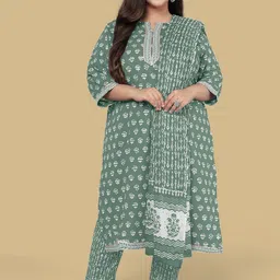 MIRCHI FASHION Plus Size Women Printed Pure Cotton Kurta with Trousers & Dupatta-image-71