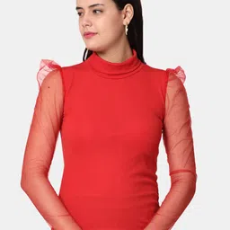 Selvia High Neck Puff Sleeves Fitted Top-image-14
