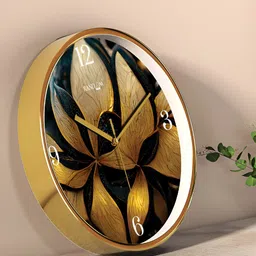 RANDOM Gold Toned  & Black Printed Contemporary Round Wall Clock-picture-26