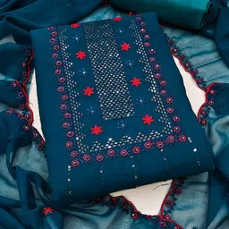 KALINI Floral Embroidered Silk Georgette Unstitched Dress Material-image-93