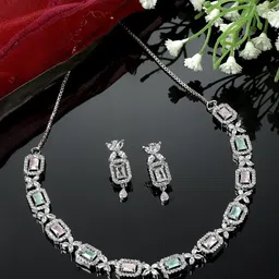 ZENEME Rhodium Plated American Diamond Studded Jewellery Set-picture-17