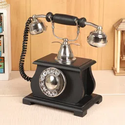 EXIM DECOR Black & Silver-Toned Wooden Vintage Style Telephone Showpiece-image-66