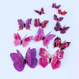 Jaamso Royals Pink & Purple 12 Pieces 3D Magnet Butterfly Self Adhesive Wall Sticker-image-79