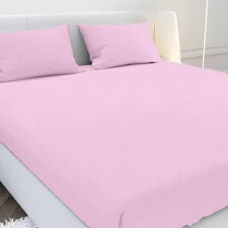 mayfair homes london Pink Solid 210 TC Cotton Queen Sized Double Bedsheet with 2 Pillow Covers Satin Stripe 2024 Collection-picture-21