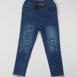 A-Okay Girls Slim Fit High-Rise Mildly Distressed Embroidered Cotton Jeans-picture-31
